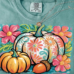Fall Floral Pumpkin Graphic T-Shirt