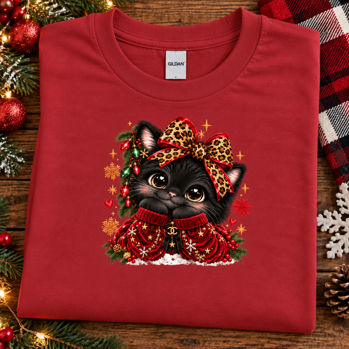 Christmas Cat wearing a Red Velvet Sweater