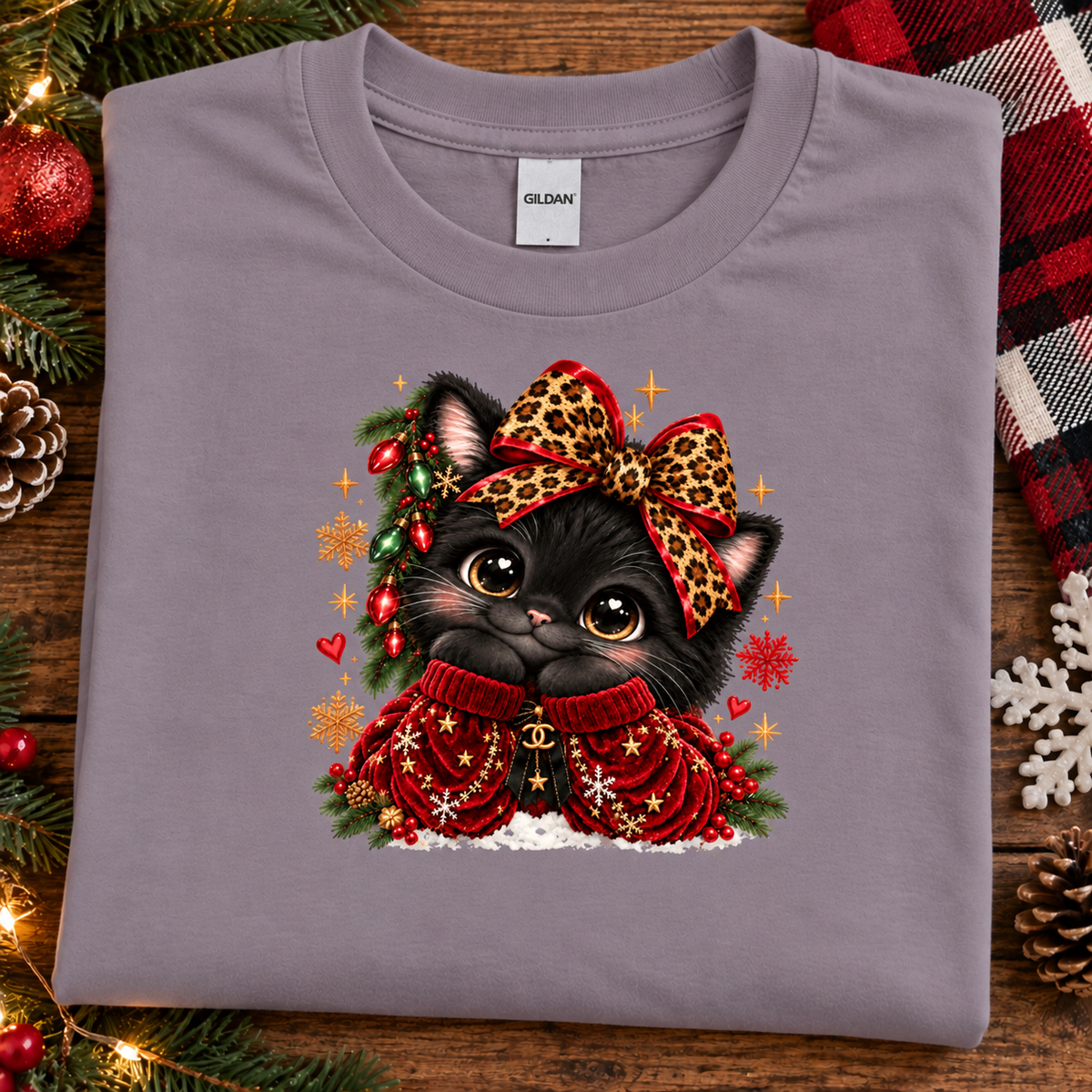 Christmas Cat wearing a Red Velvet Sweater