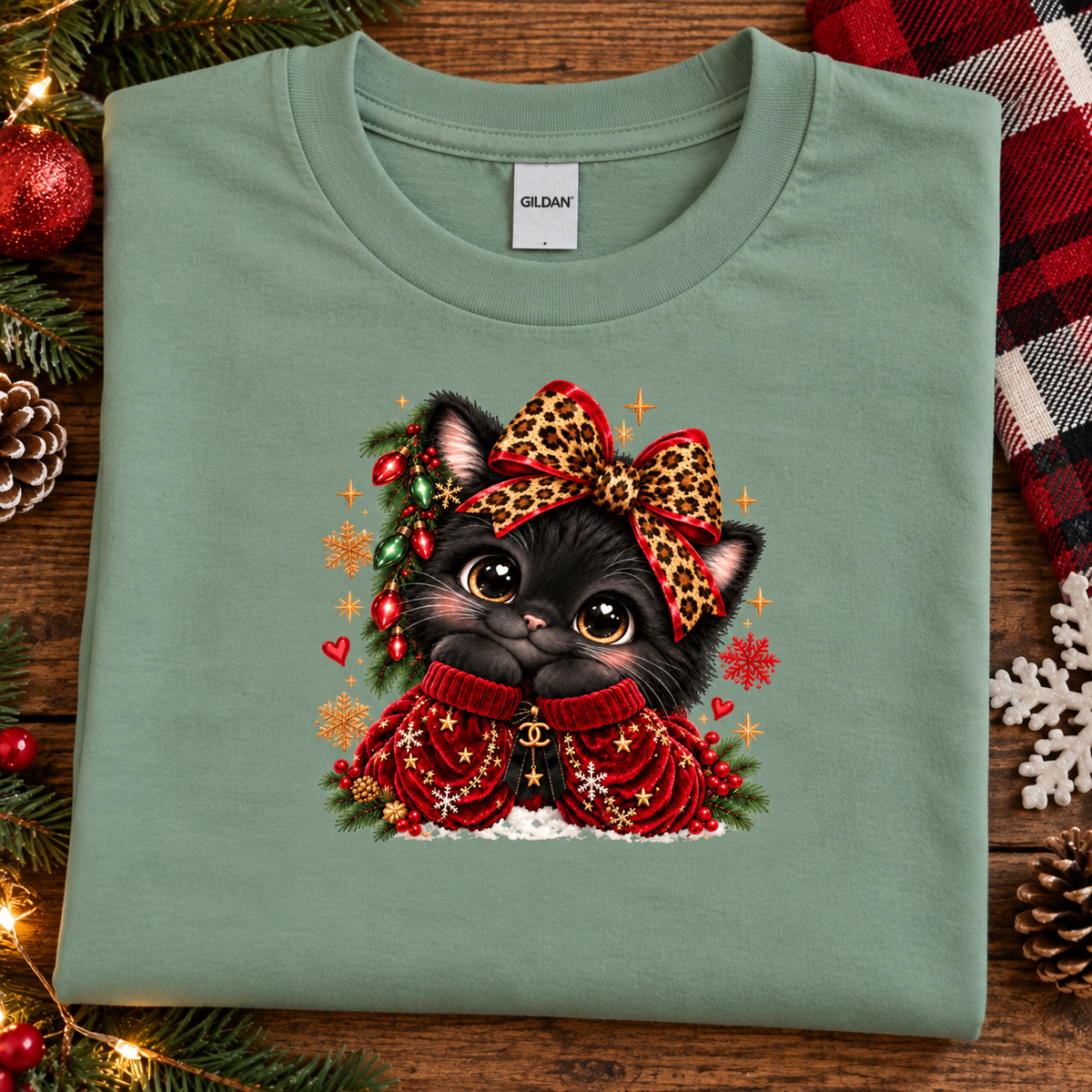Christmas Cat wearing a Red Velvet Sweater