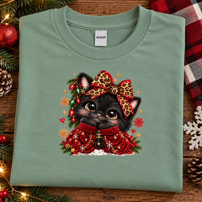 Christmas Cat wearing a Red Velvet Sweater
