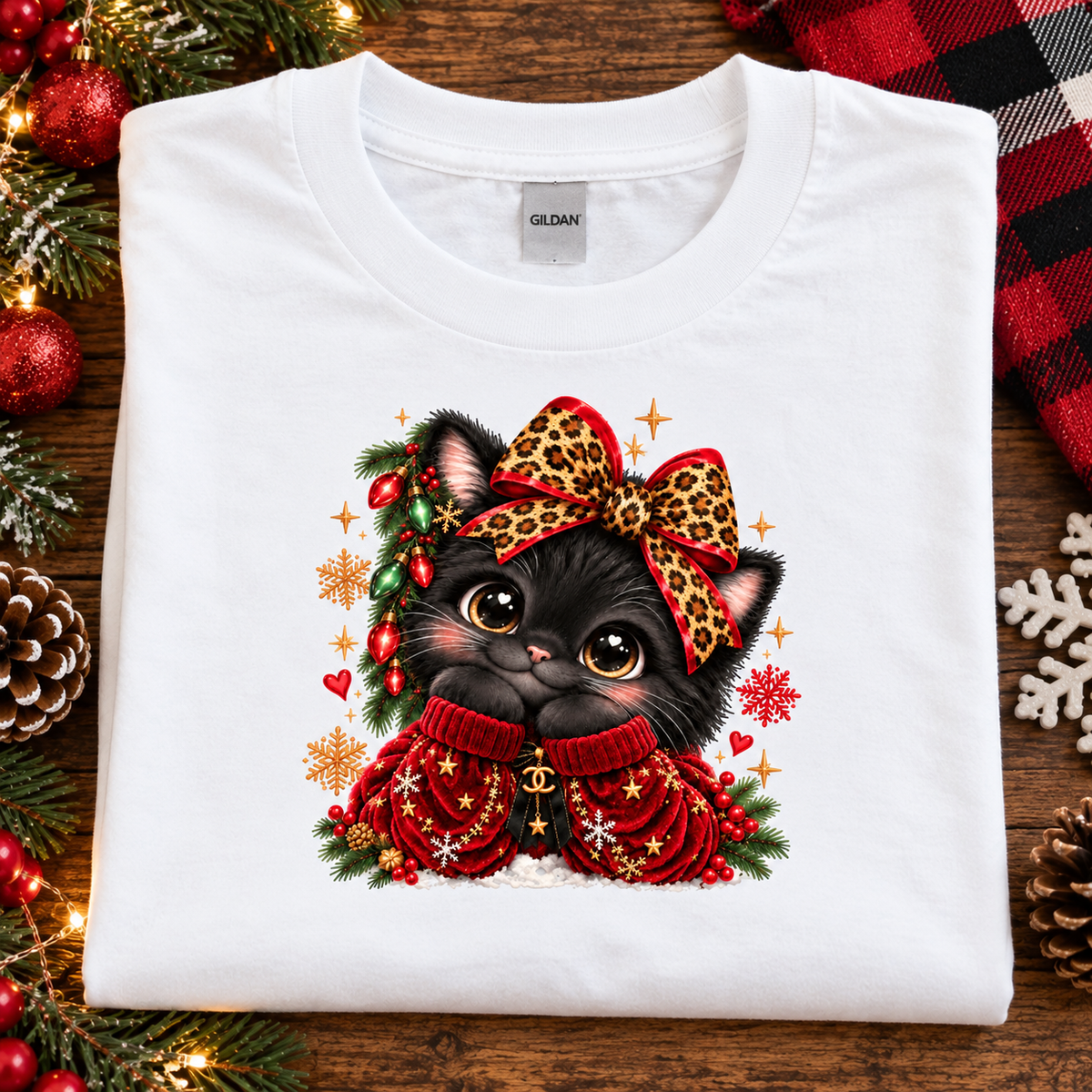 Christmas Cat wearing a Red Velvet Sweater