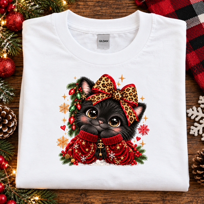 Christmas Cat wearing a Red Velvet Sweater