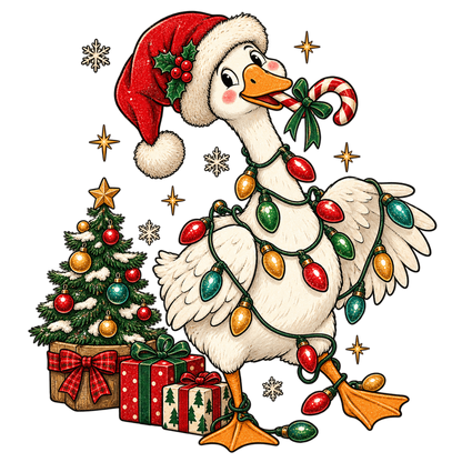 Funny Christmas Goose Tangled in Holiday Lights (Youth)