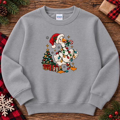 Funny Christmas Goose Tangled in Holiday Lights (Youth)