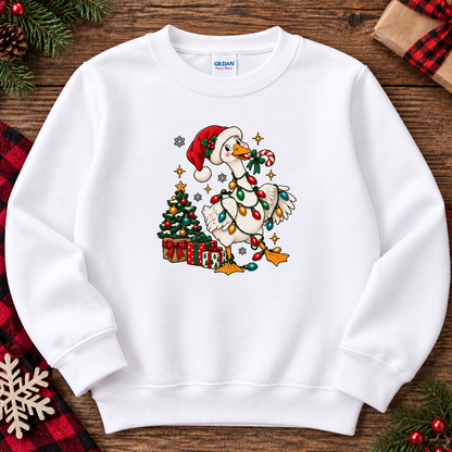 Funny Christmas Goose Tangled in Holiday Lights (Youth)