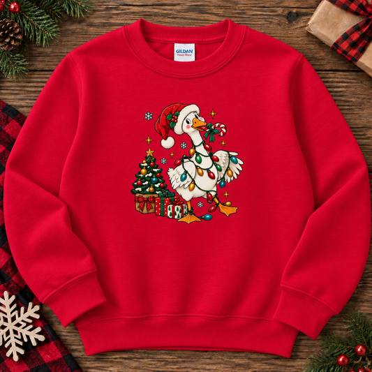 Funny Christmas Goose Tangled in Holiday Lights (Youth)