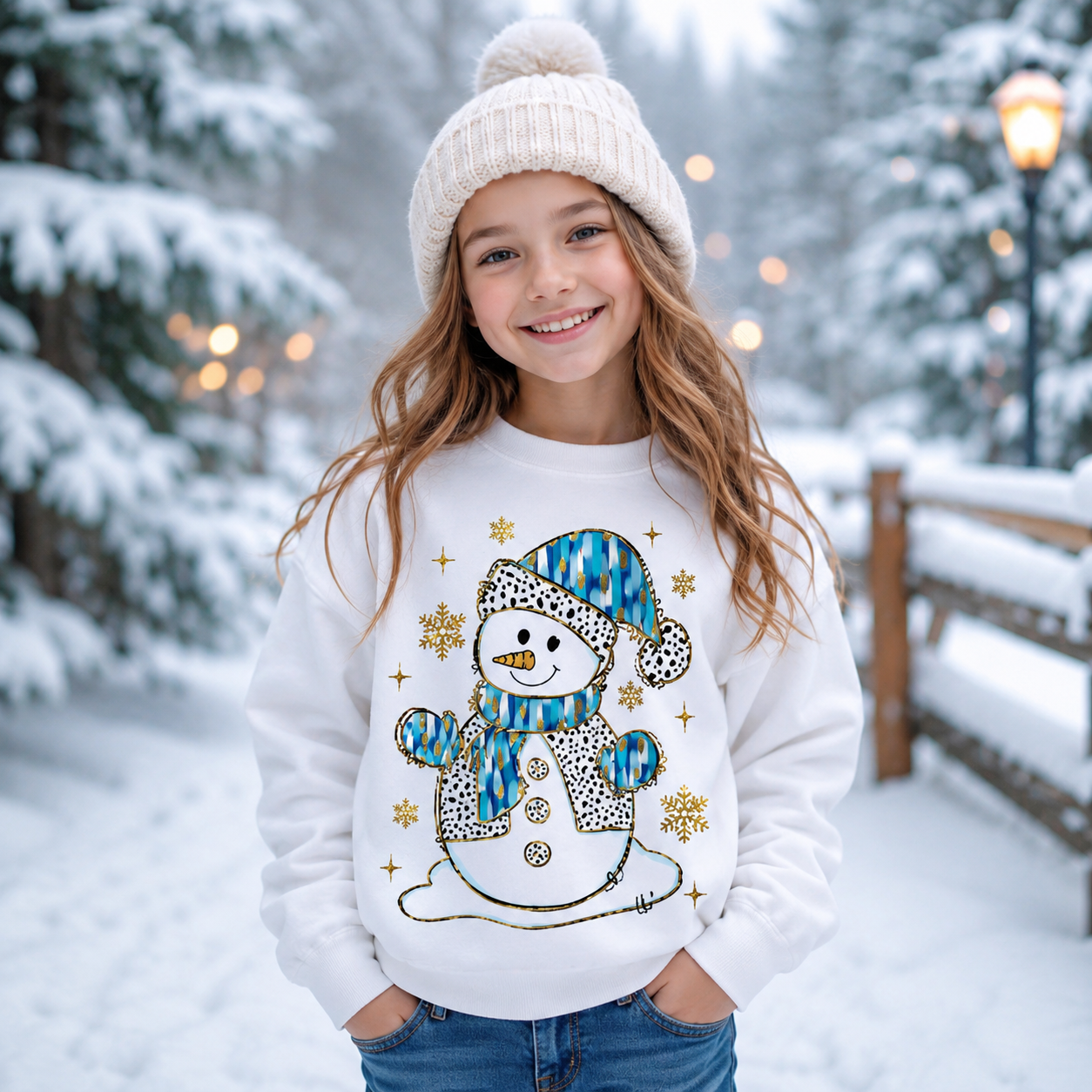 Glitter Christmas Snowman Graphic (Youth) Sweatshirt