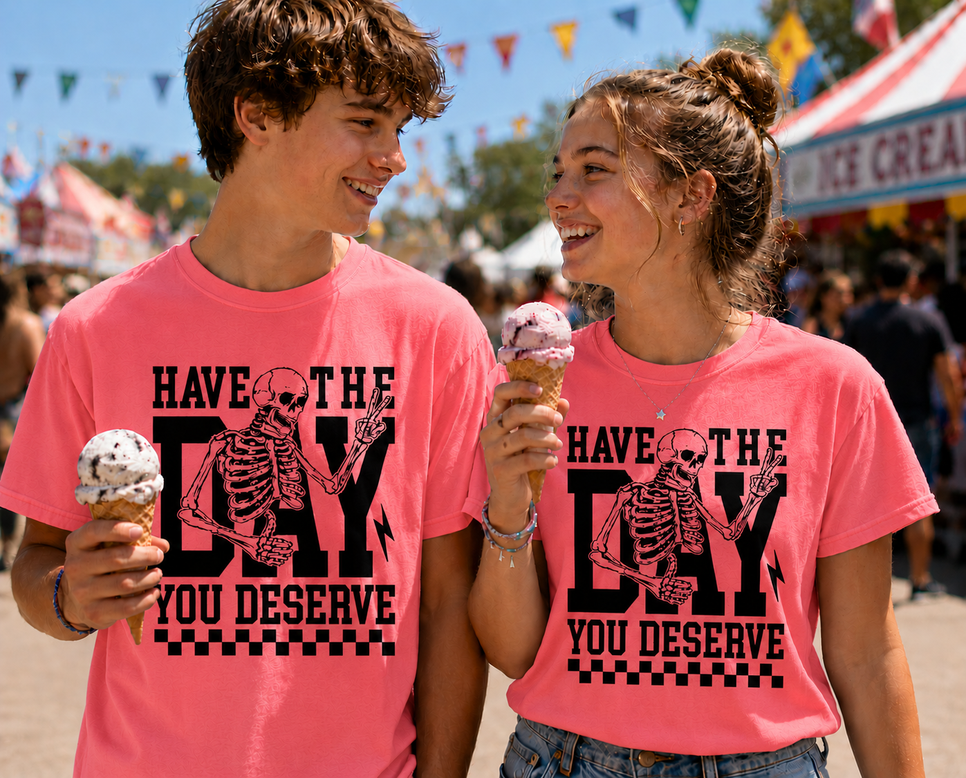 Have The Day You Deserve – Skeleton Peace Sign Graphic Tee