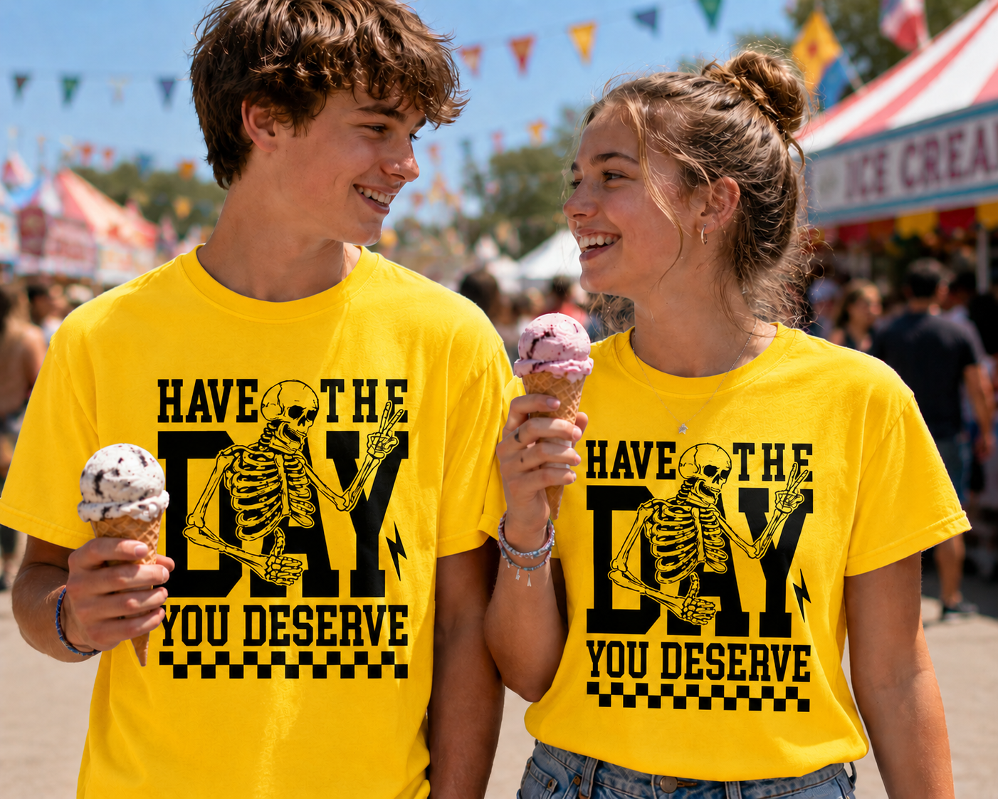 Have The Day You Deserve – Skeleton Peace Sign Graphic Tee