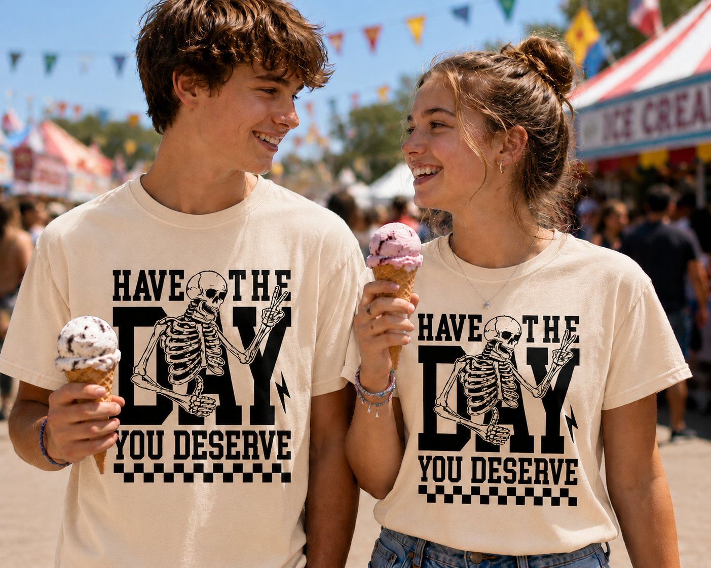 Have The Day You Deserve – Skeleton Peace Sign Graphic Tee