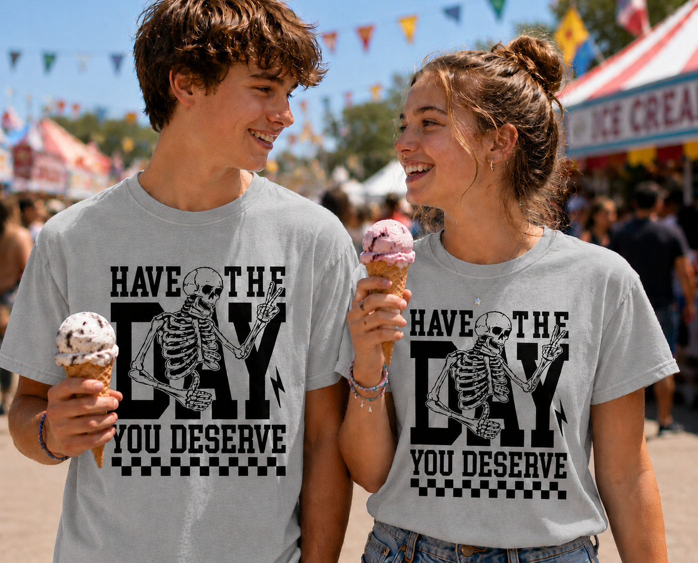 Have The Day You Deserve – Skeleton Peace Sign Graphic Tee