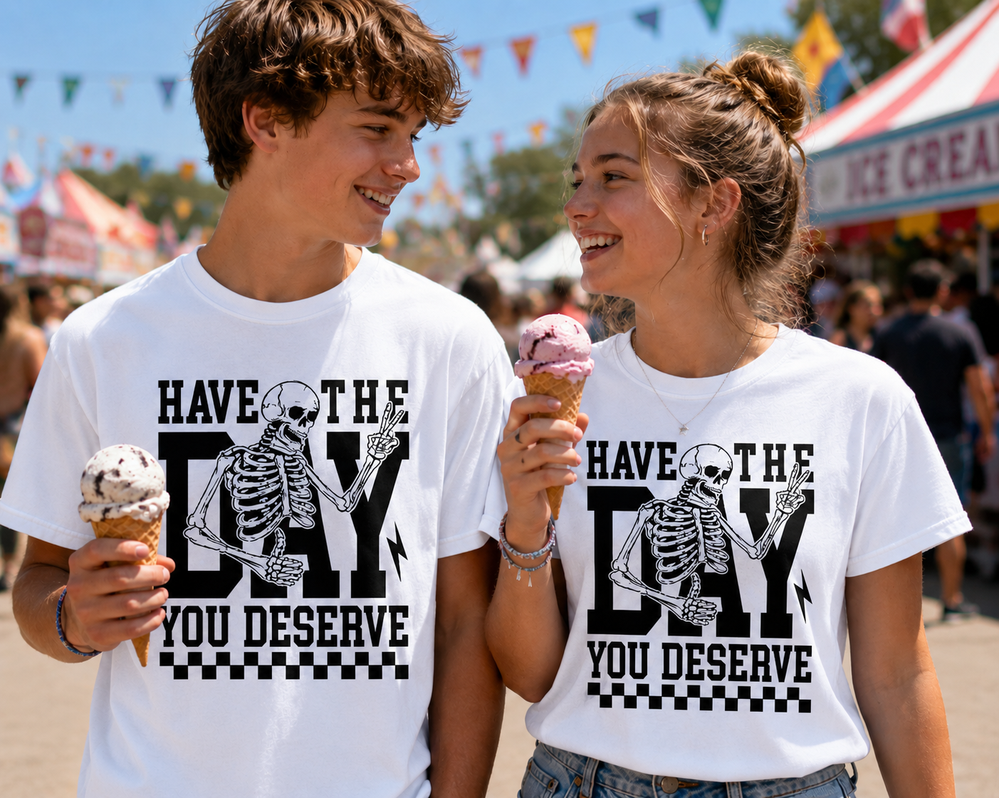 Have The Day You Deserve – Skeleton Peace Sign Graphic Tee