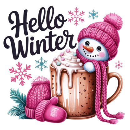 Hello Winter Snowman in Hot Cocoa with Cozy Pink Accents (Youth)