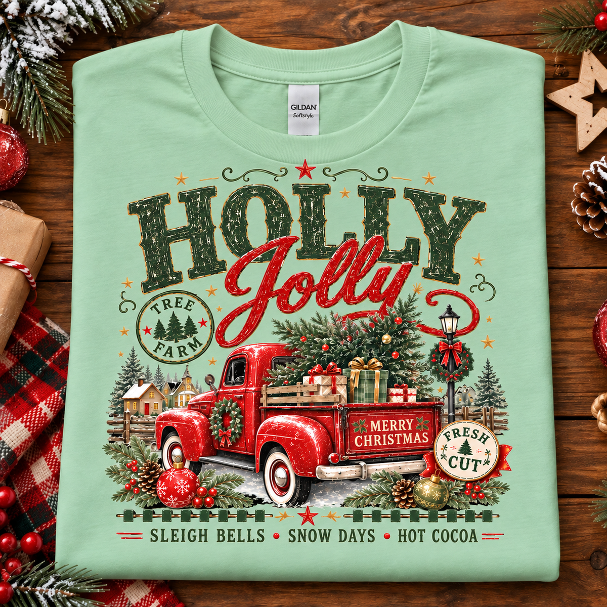 Holly Jolly Christmas Tree Farm Vintage Truck