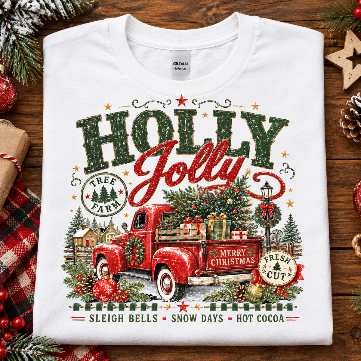 Holly Jolly Christmas Tree Farm Vintage Truck