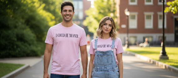 I Could Be Meaner graphic T-shirt on neutral background