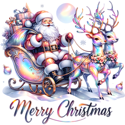 Iridescent Santa and Reindeer Graphic Sweatshirt