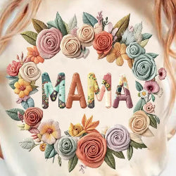Cozy sweatshirt featuring the word “Mama” in a faux-embroidery design, perfect for gifting or everyday wear.