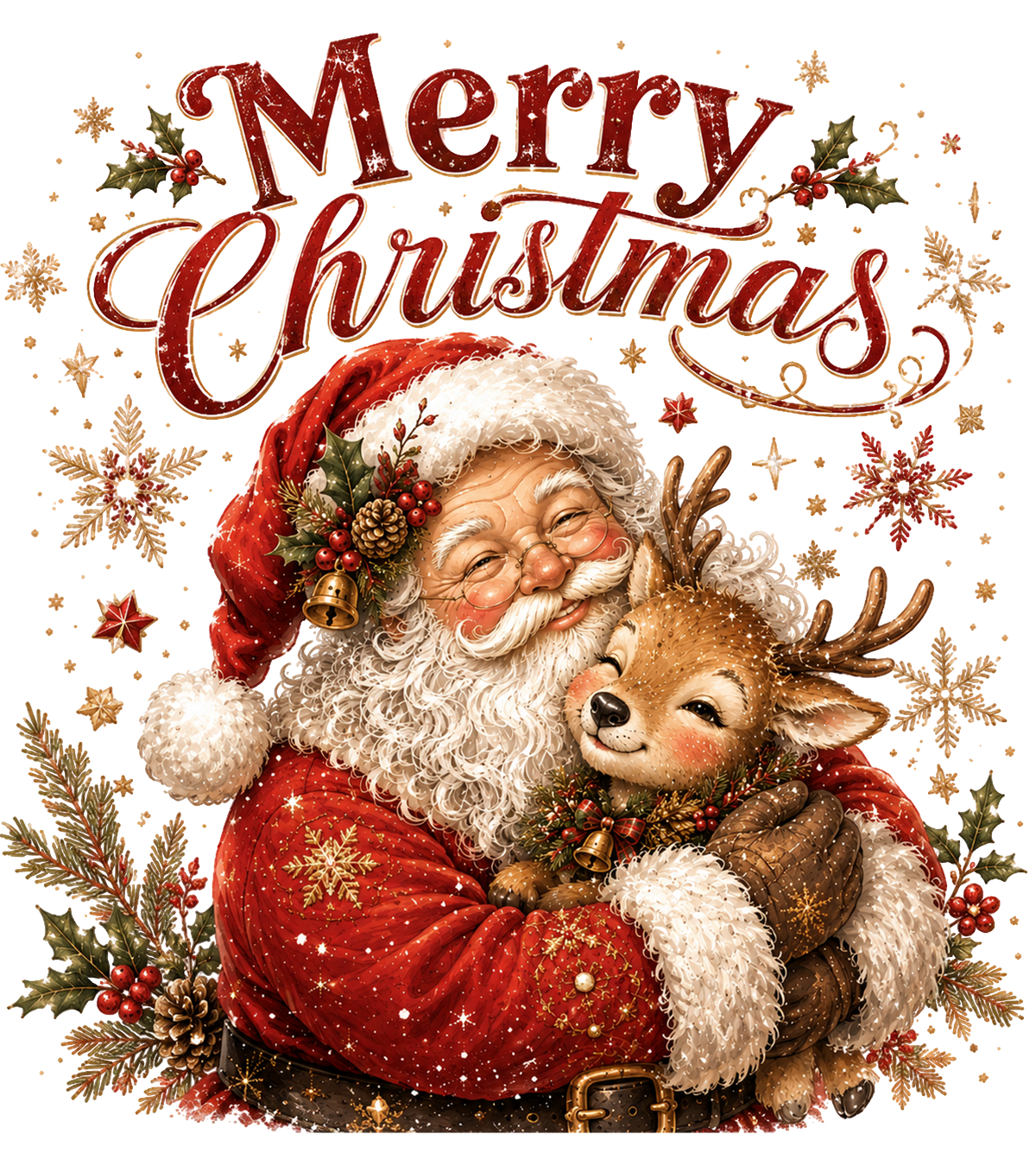 Merry Christmas Santa and Baby Reindeer