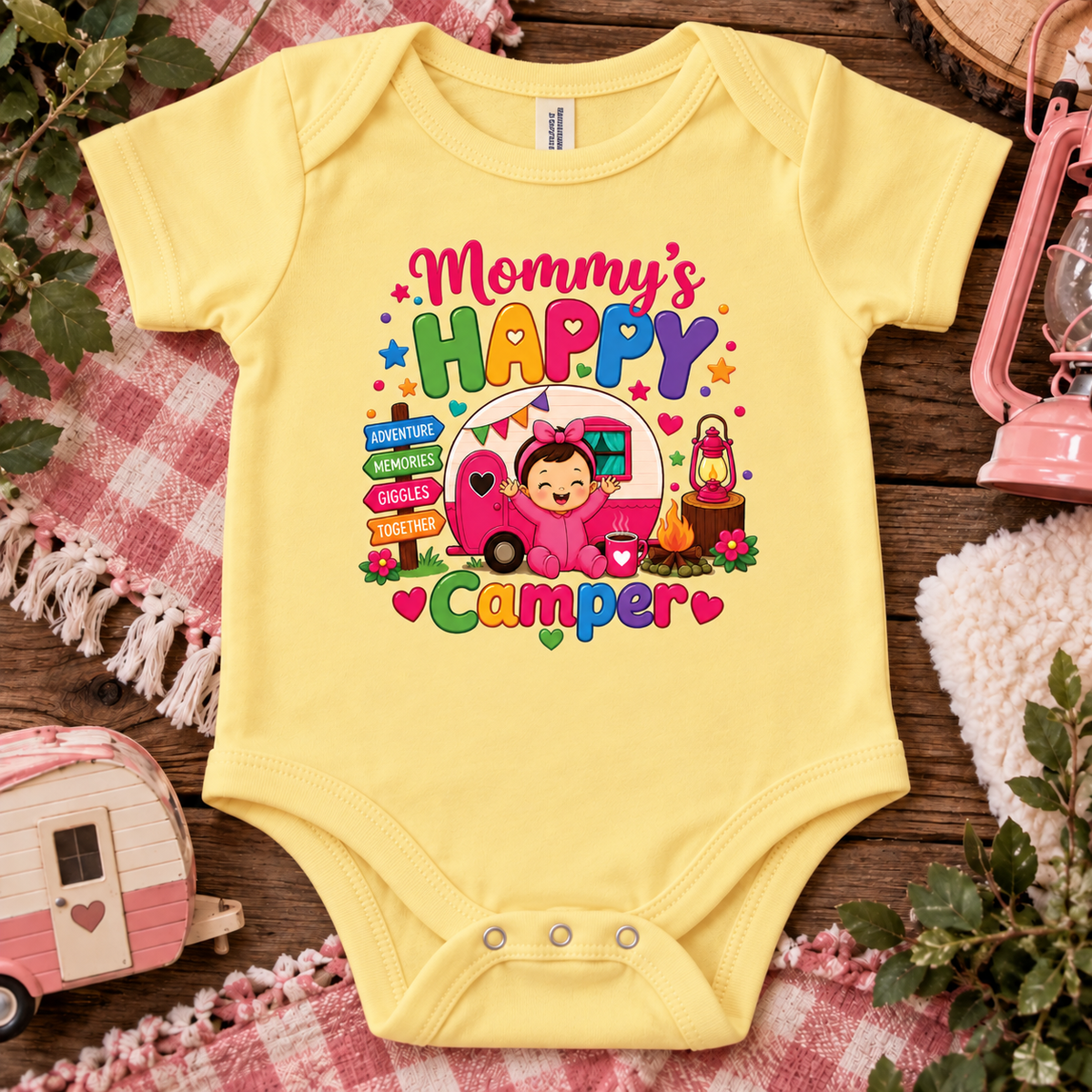 Mommy's Happy Camper Graphic Onesie