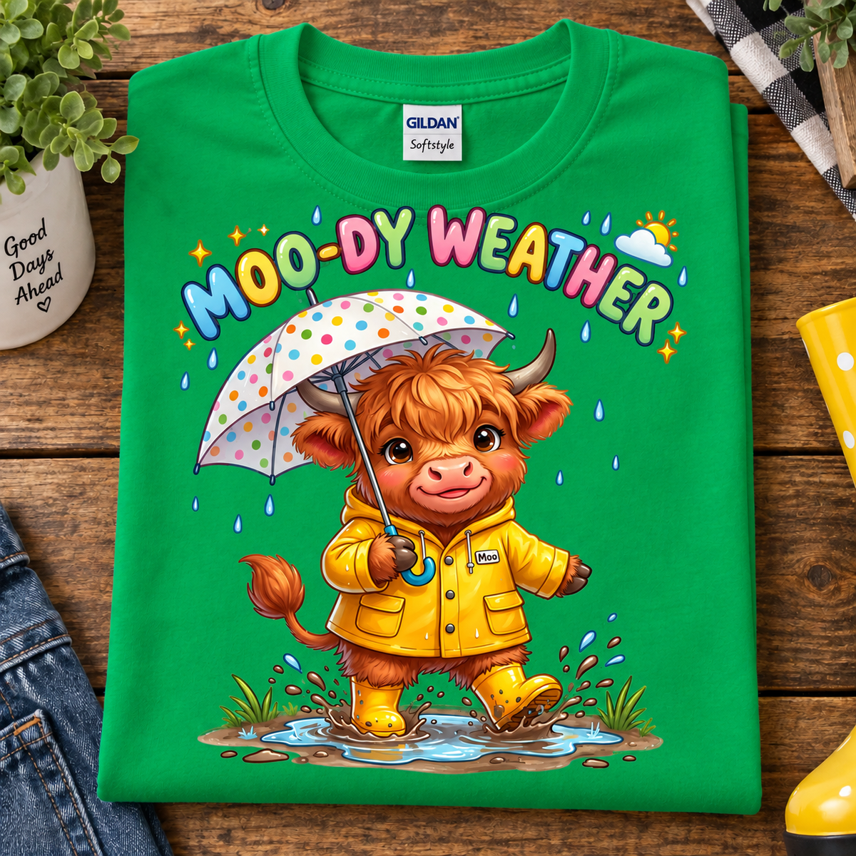 Moo-dy Weather Highland Cow Youth Graphic T-Shirt