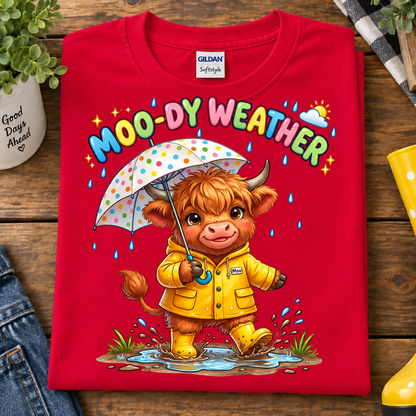Moo-dy Weather Highland Cow Youth Graphic T-Shirt