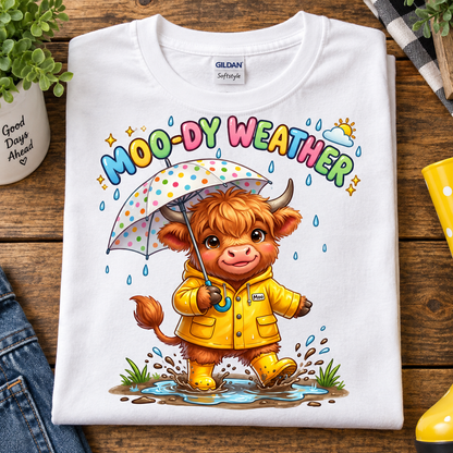 Moo-dy Weather Highland Cow Youth Graphic T-Shirt