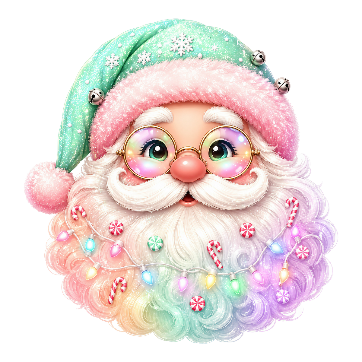 Pastel Santa with Christmas Lights and Candy Canes Graphic T-Shirt (Toddler)