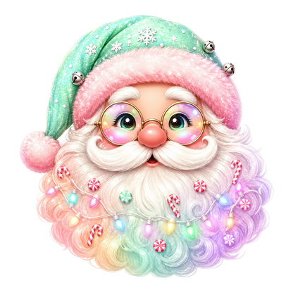 Pastel Santa with Christmas Lights and Candy Canes Graphic T-Shirt (Toddler)