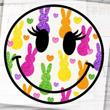 Peeps marshmallow smiley face graphic t-shirt — yellow candy Easter cartoon tee