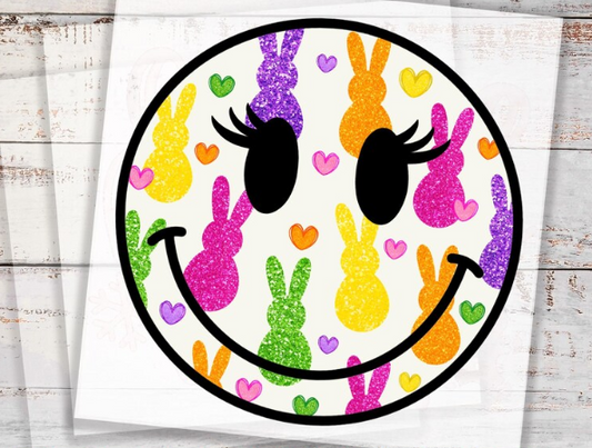 Peeps marshmallow smiley face graphic t-shirt — yellow candy Easter cartoon tee