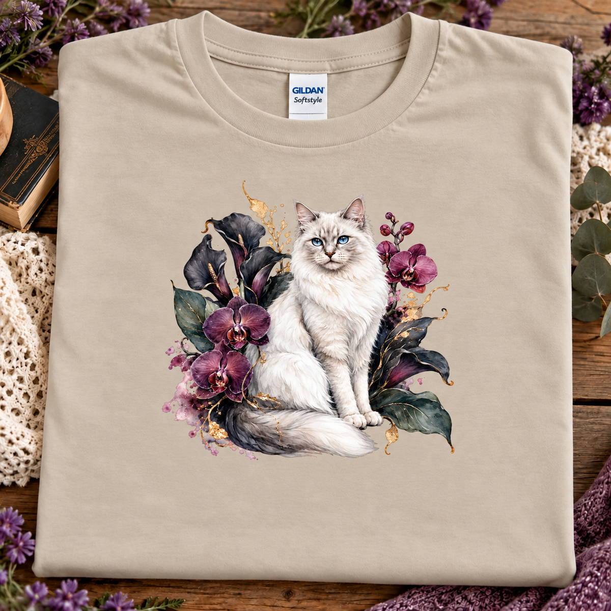 Ragdoll Cat’s Velvet Garden of Orchids and Midnight Lilies