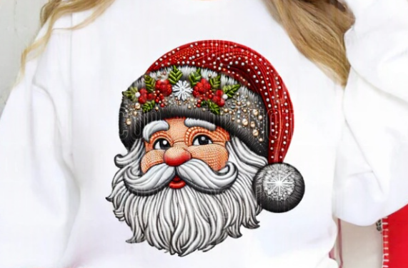 Santa Faux Embroidery Graphic Sweatshirt