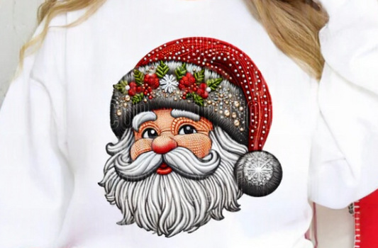 Santa Faux Embroidery Graphic Sweatshirt