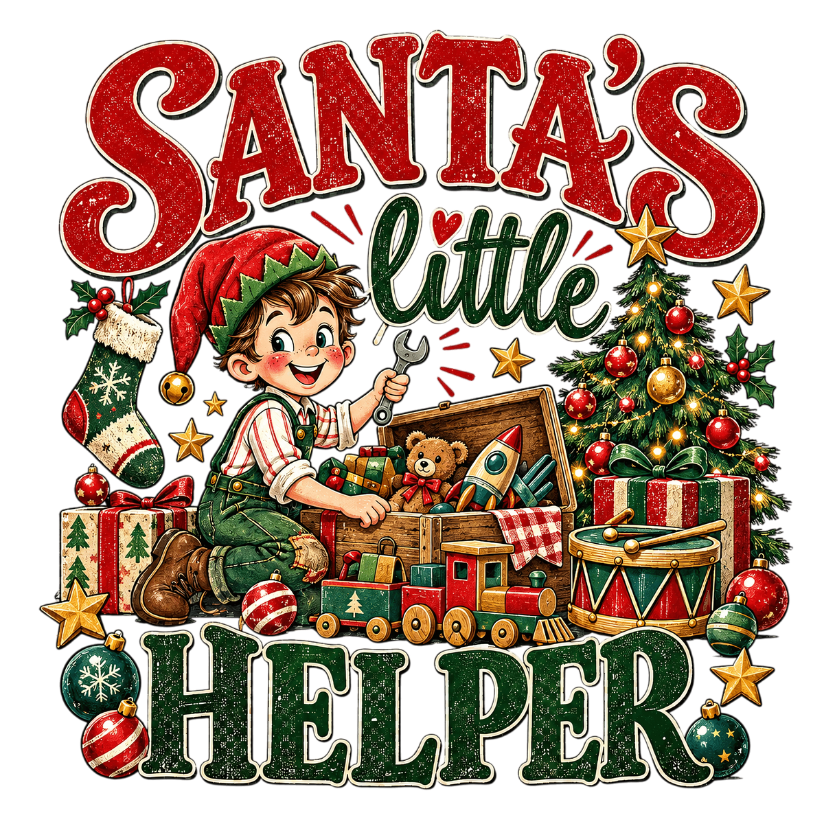 Santa’s Little Helper Vintage Christmas Elf Toy Shop (Youth)