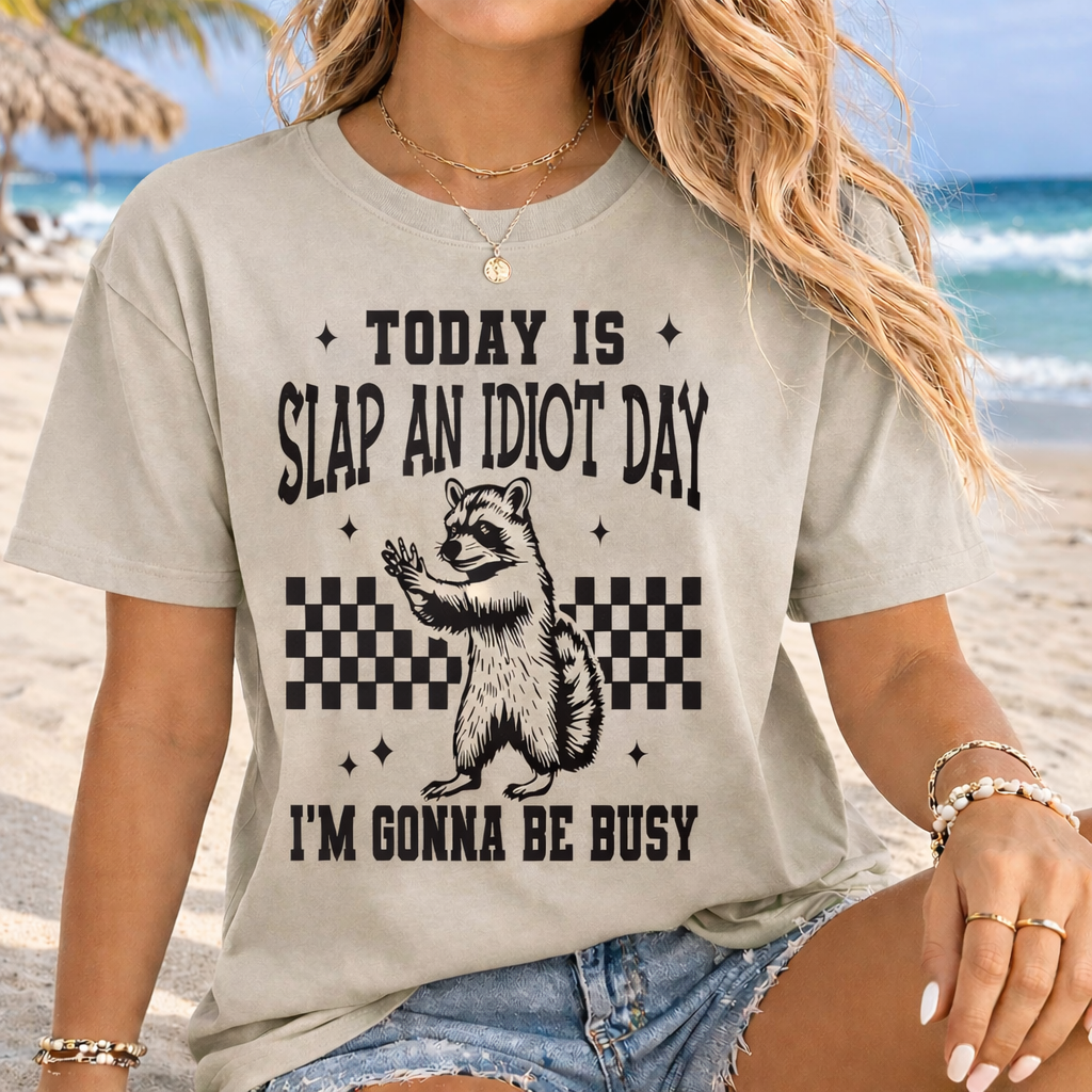 Slap An Idiot Day funny sarcastic graphic t-shirt design on soft unisex tee