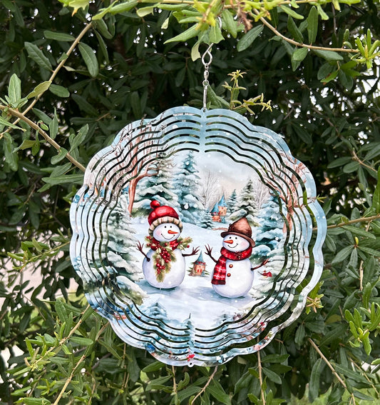 Snowman Pair Winter Scene 10" Wind Spinner