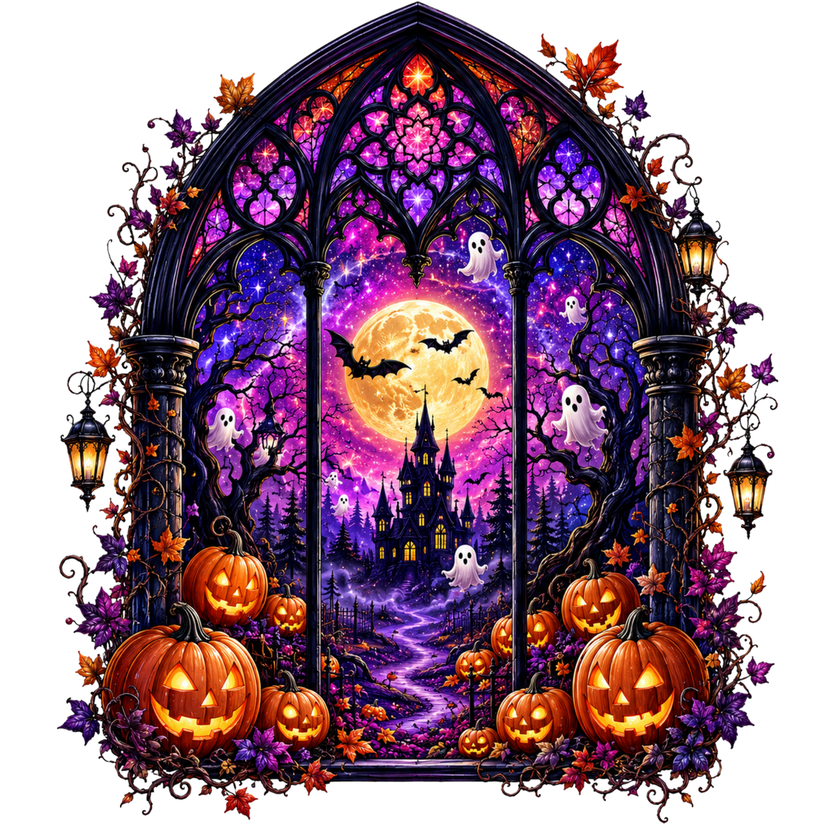 Stained Glass Haunted House Youth Graphic T-Shirt (Youth)