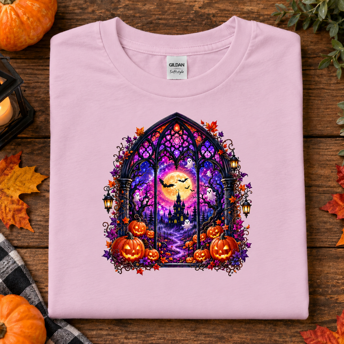 Stained Glass Haunted House Youth Graphic T-Shirt (Youth)