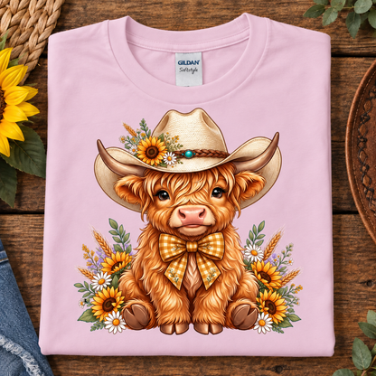 Sunflower Cowgirl Highland Cow Youth Graphic T-Shirt