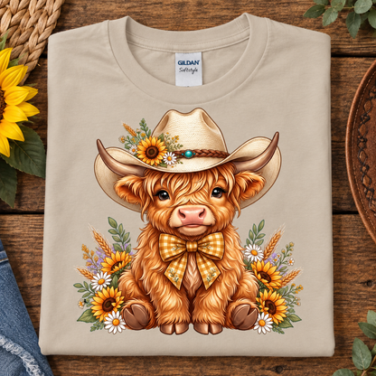 Sunflower Cowgirl Highland Cow Youth Graphic T-Shirt