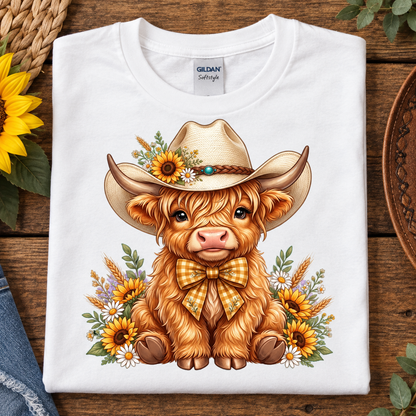 Sunflower Cowgirl Highland Cow Youth Graphic T-Shirt