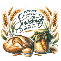 Support Your Local Sourdough Dealer graphic t-shirt — funny bread baking tee