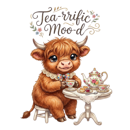 Tea-rrific Moo-d Highland Cow Youth Graphic T-Shirt