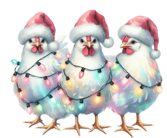 Three chicken wrapped in lights