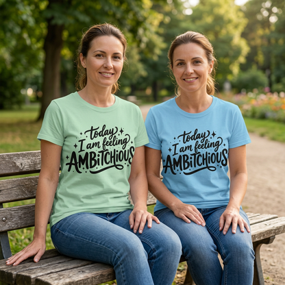 Women wearing tshirts with text Today I am Feeling Ambitchious