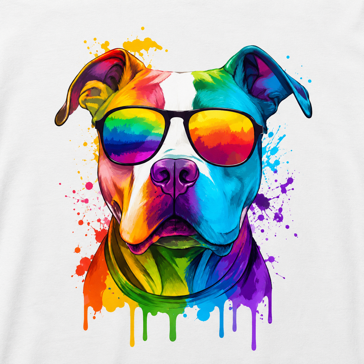 Colorful pitbull dog watercolor graphic with sunglasses 