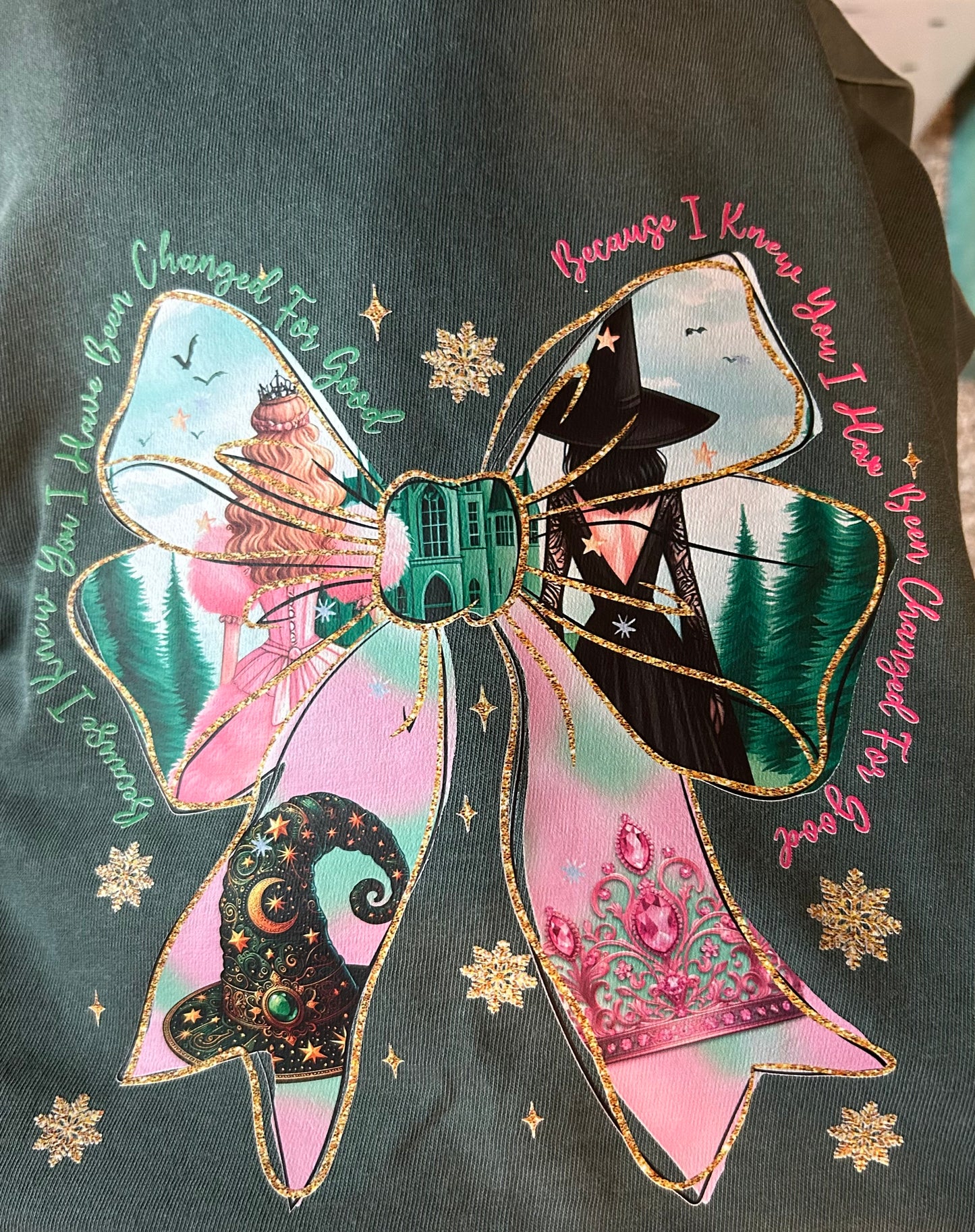 Bow Grapih design on a garment with a large bow and decorative 