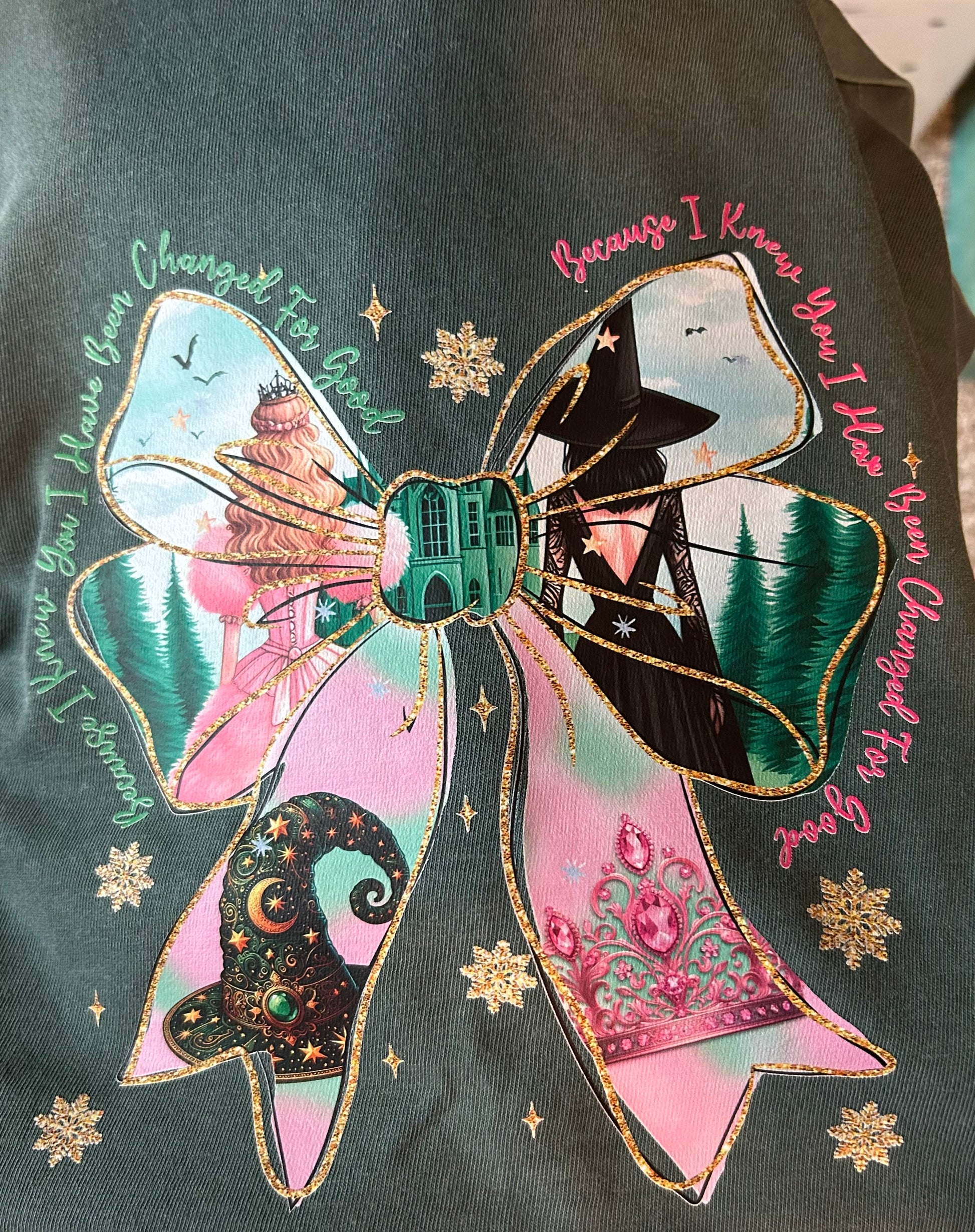 Bow Grapih design on a garment with a large bow and decorative 